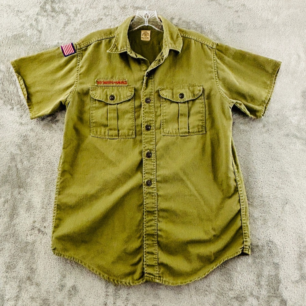 Vintage Boy Scouts of America Official Uniform Shirt Mens M Sanforized Green 50s